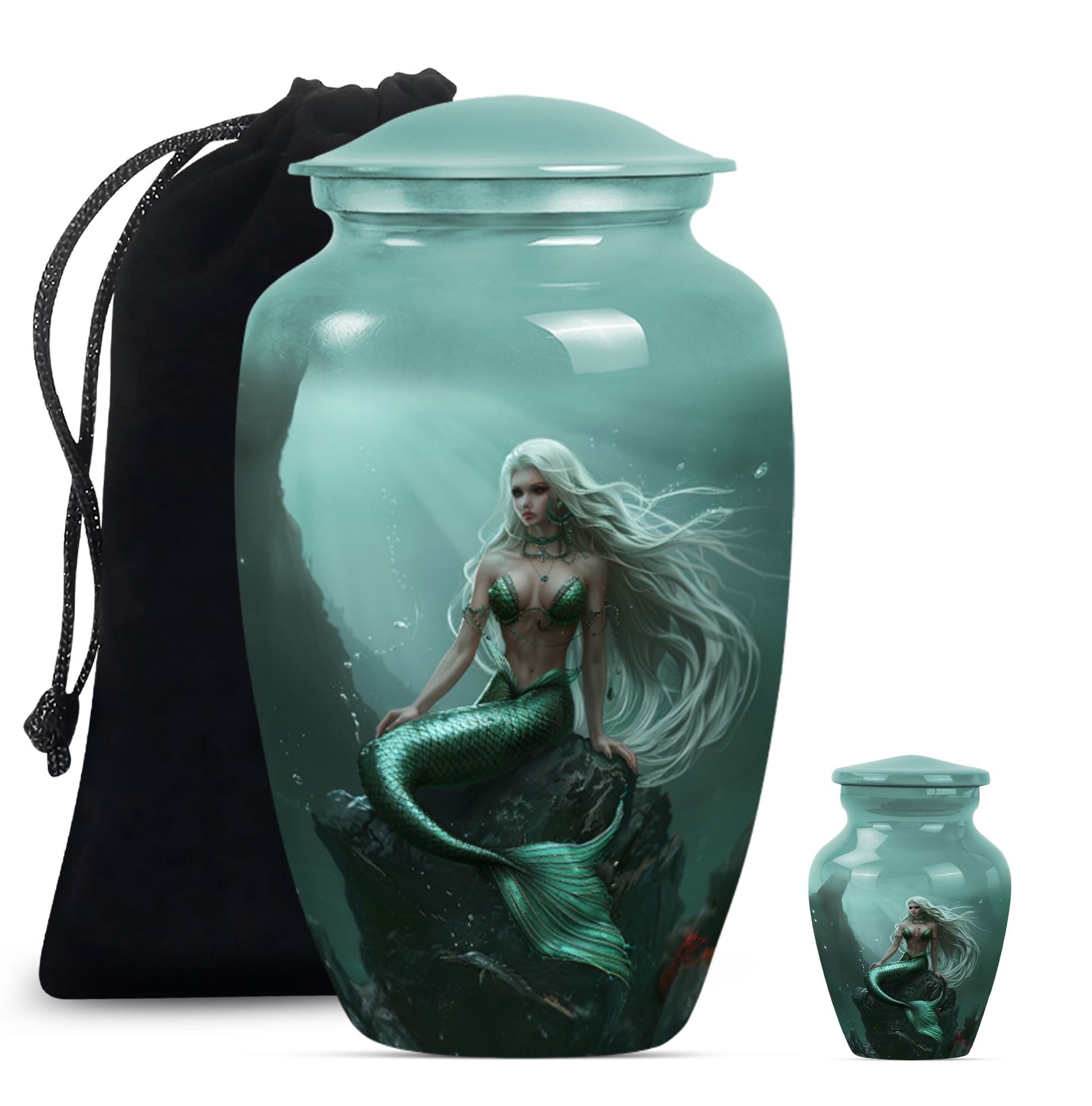 10-inch classic design mermaid urn with butterfly theme.