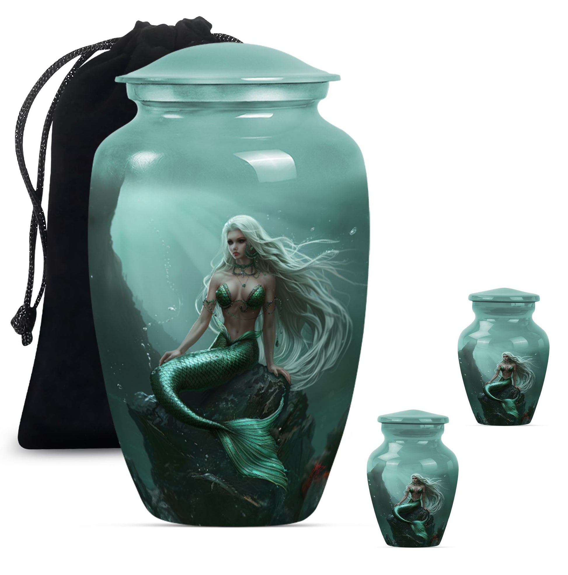 10-inch classic design mermaid urn with butterfly theme.