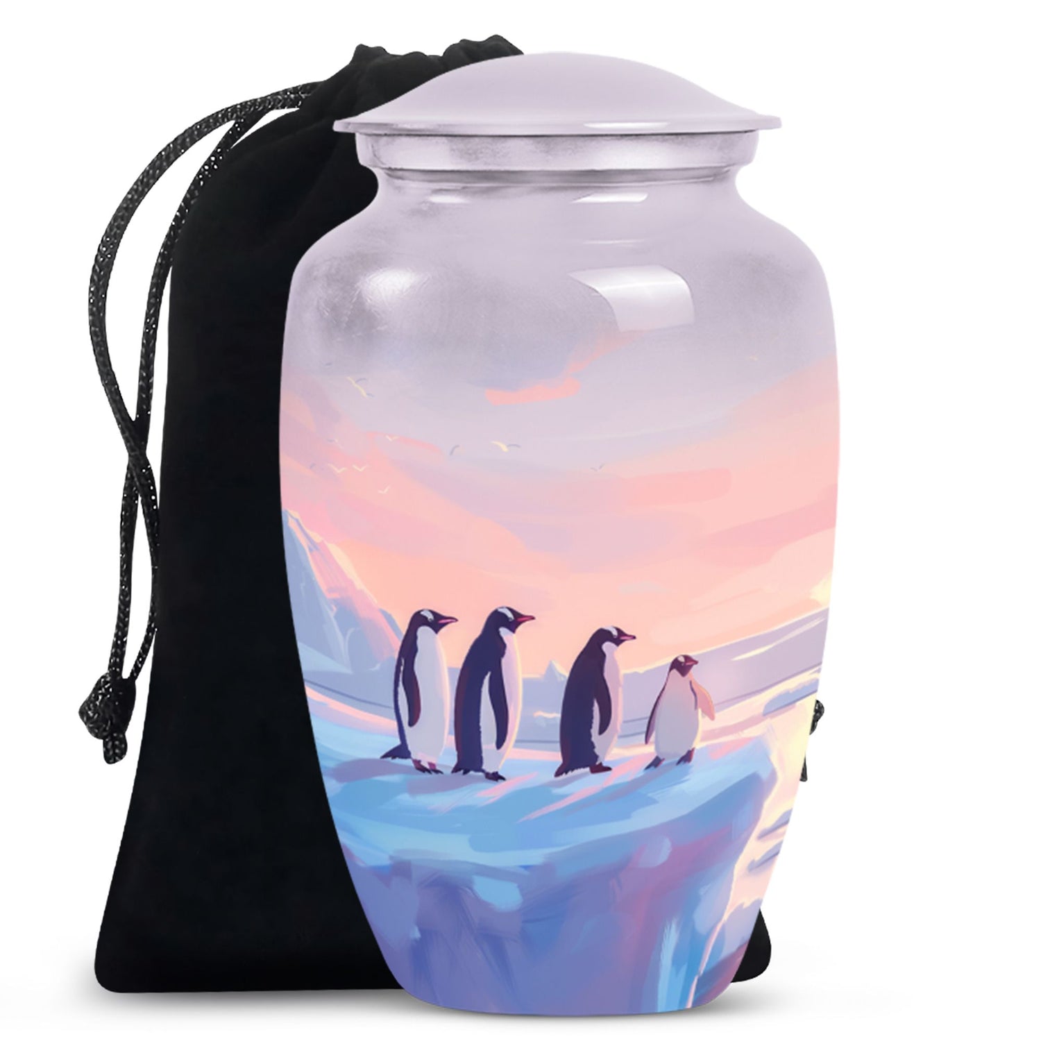 Penguin Cremation Urn with Butterfly Theme for Dad's Ashes