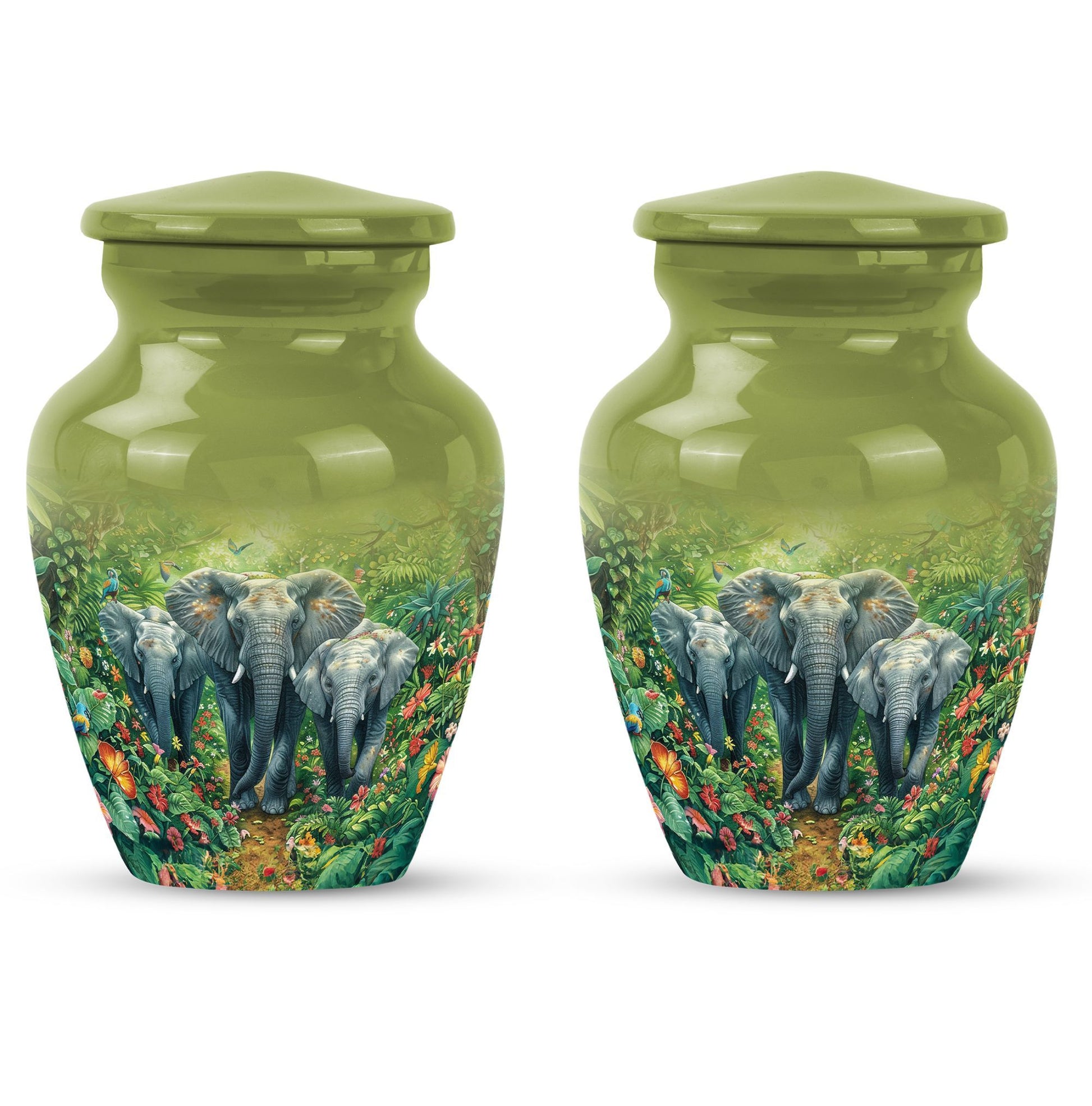 10 inch classic elephant urn with butterfly theme.