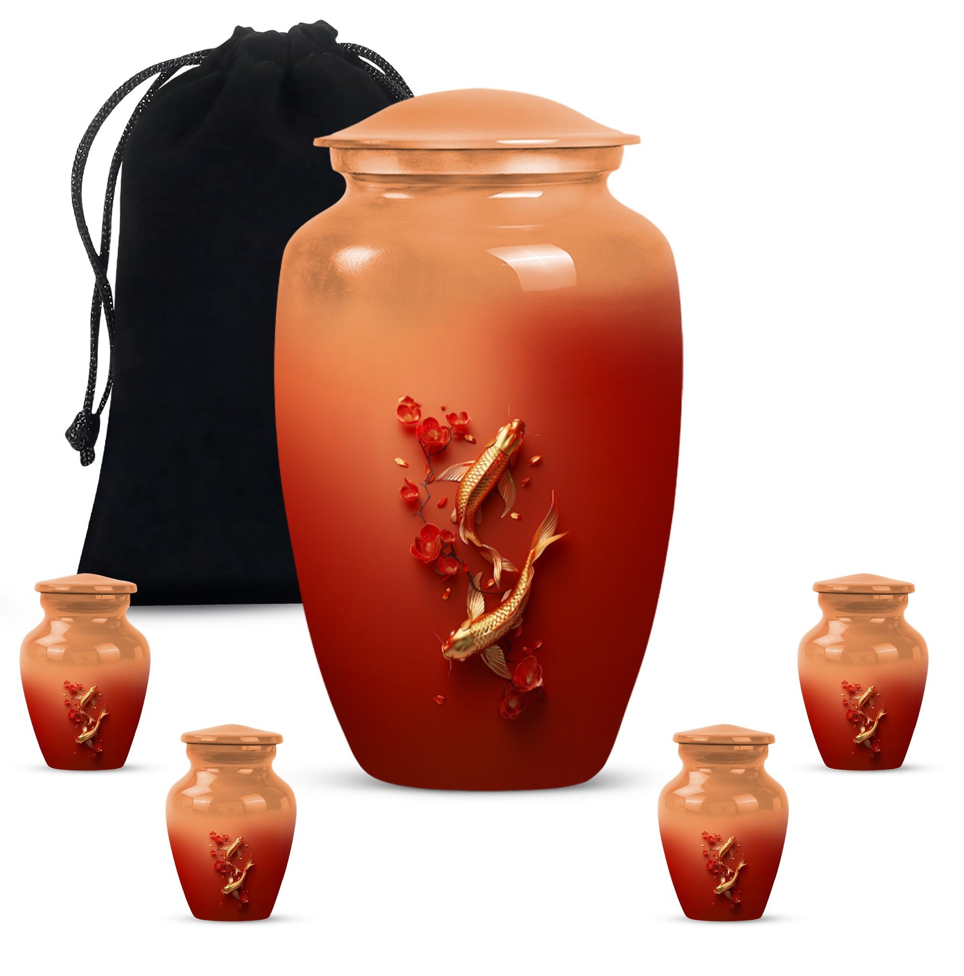 Gold fish urn with butterfly theme, ideal for memorial ashes