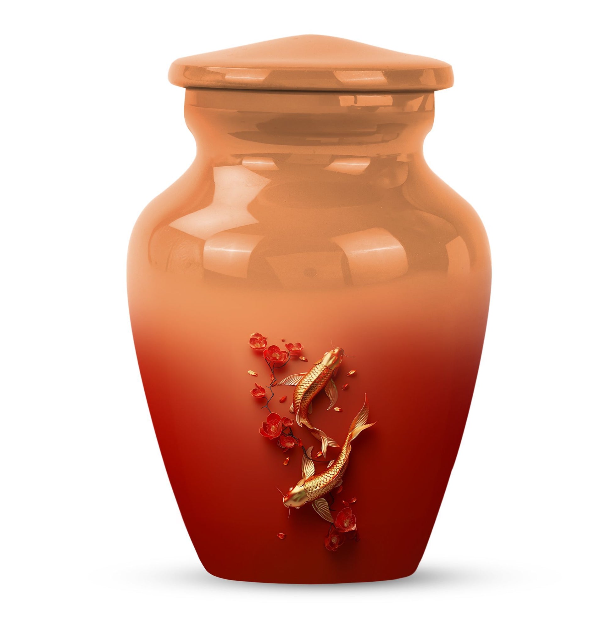 Gold fish urn with butterfly theme, ideal for memorial ashes