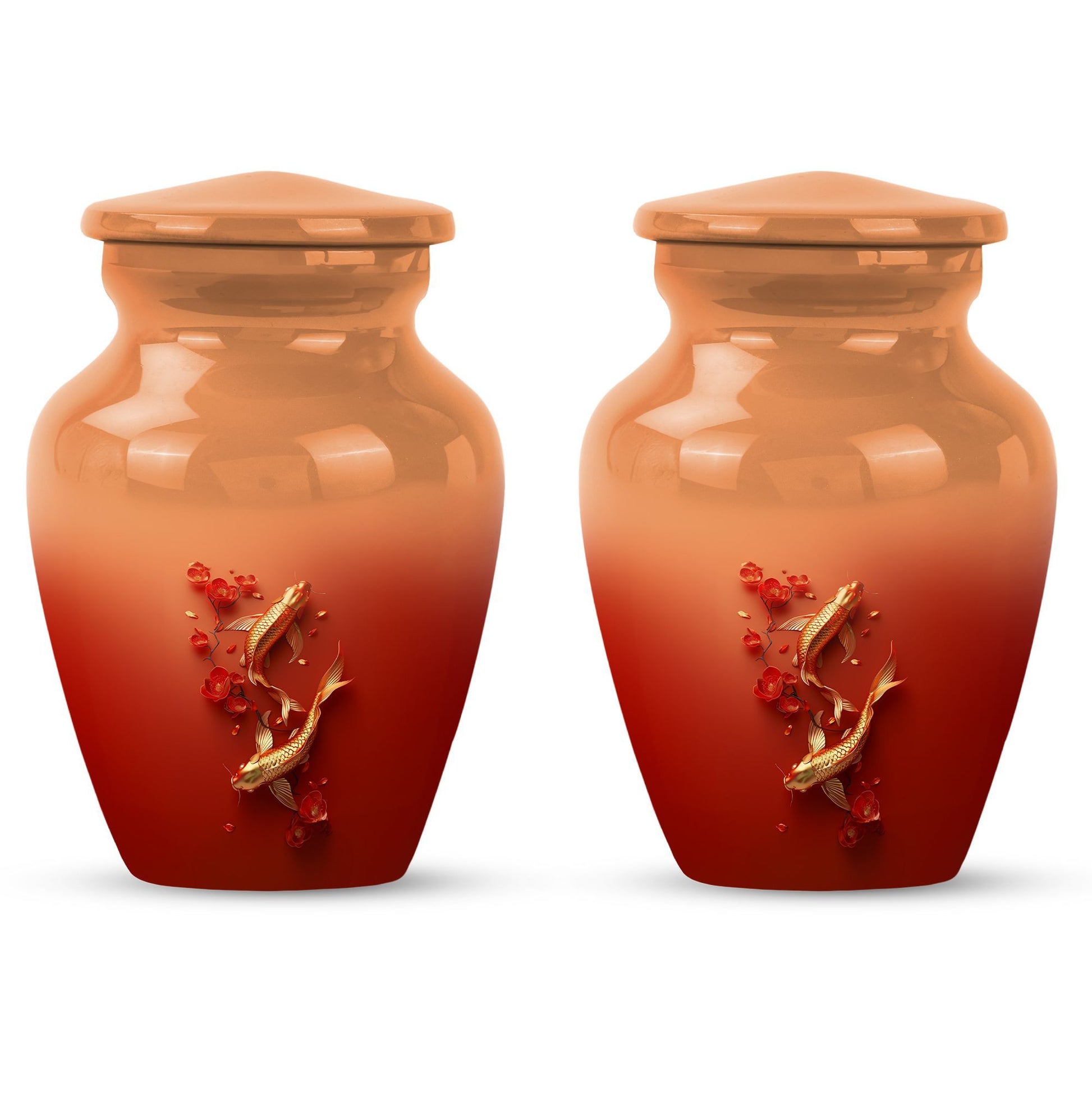 Gold fish urn with butterfly theme, ideal for memorial ashes