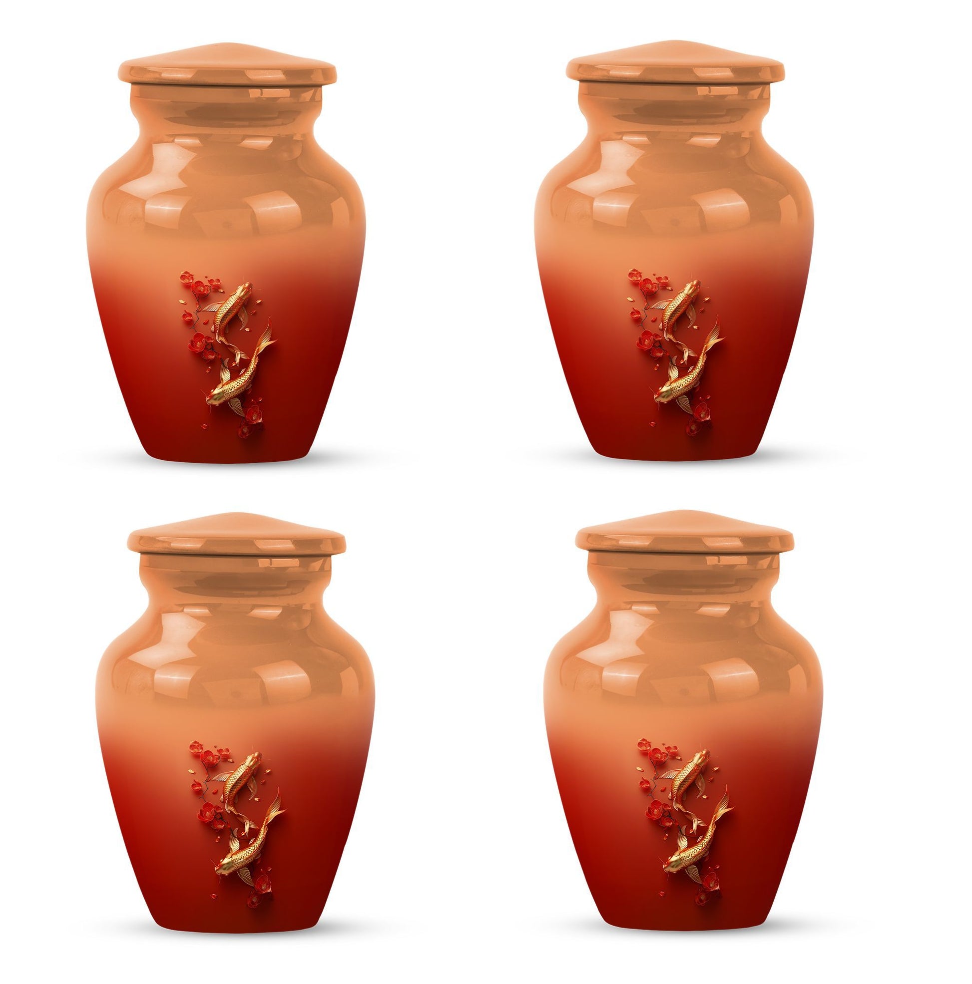 Gold fish urn with butterfly theme, ideal for memorial ashes