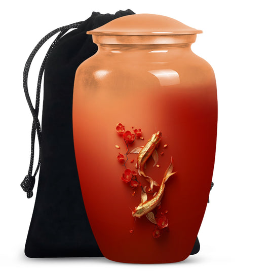 Gold fish urn with butterfly theme, ideal for memorial ashes