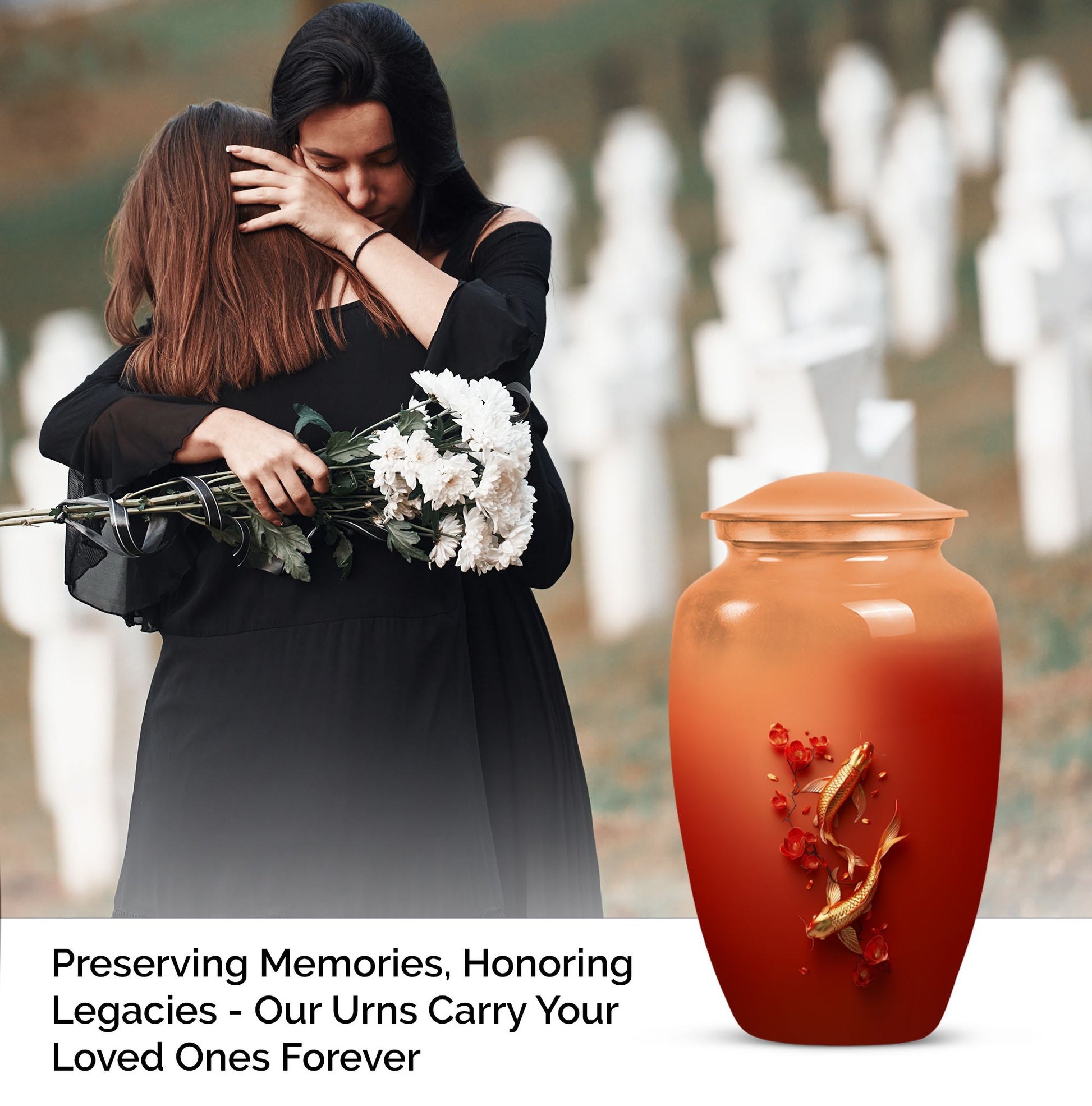 Gold fish urn with butterfly theme, ideal for memorial ashes