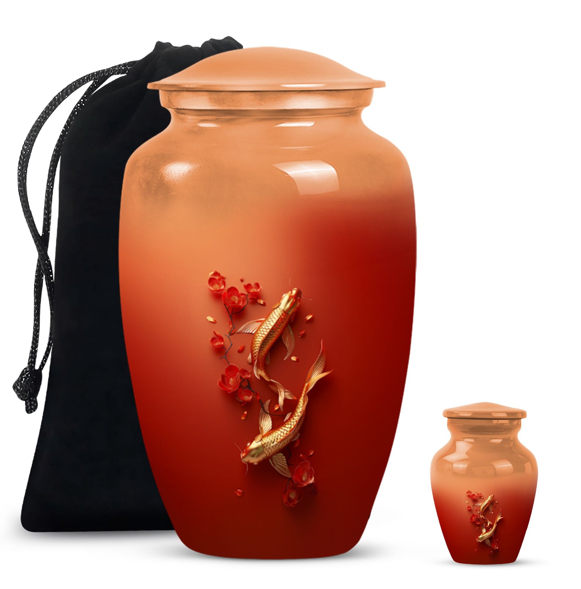 Gold fish urn with butterfly theme, ideal for memorial ashes