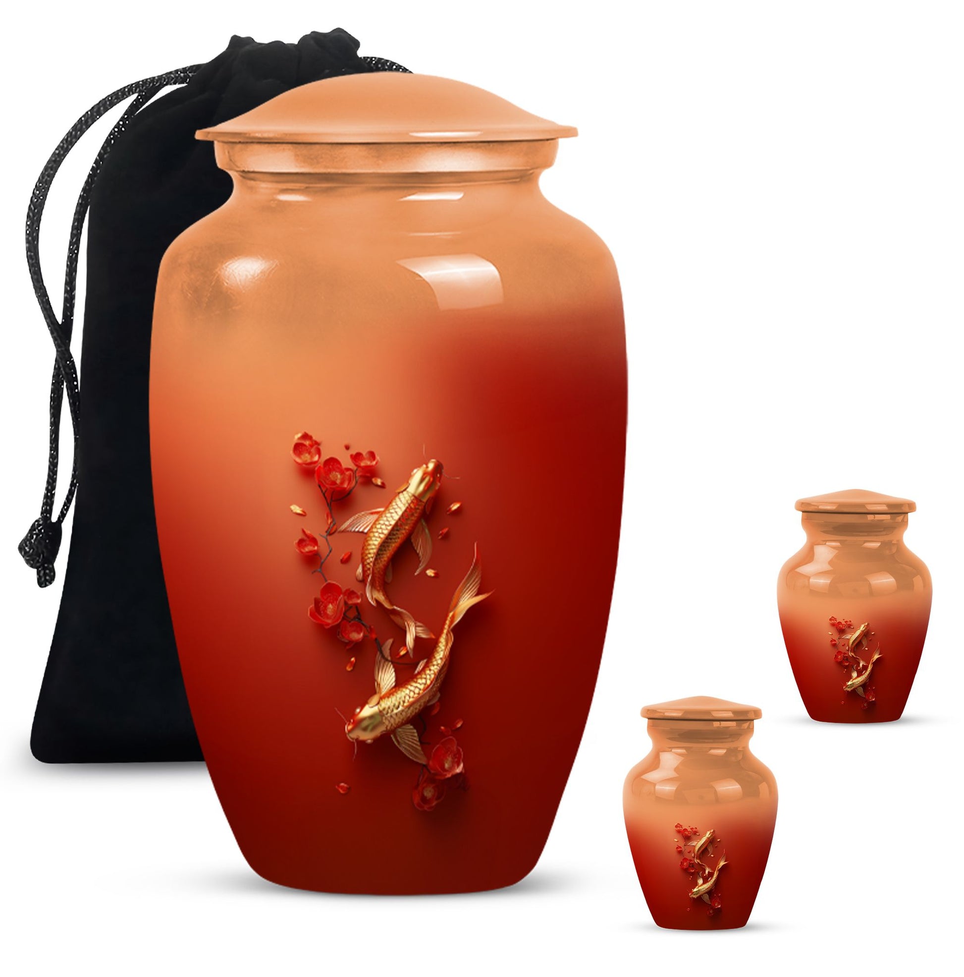 Gold fish urn with butterfly theme, ideal for memorial ashes