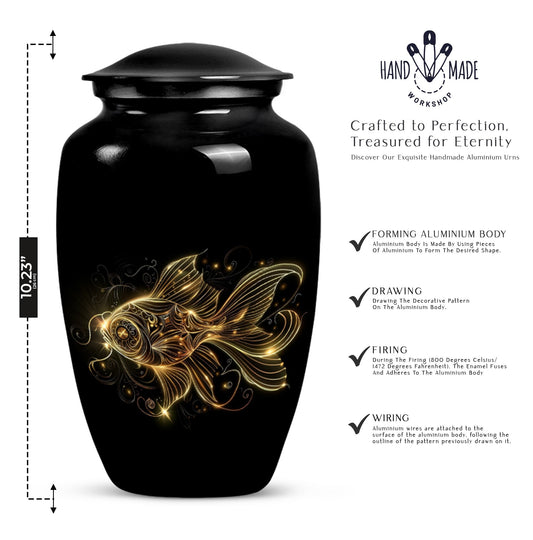 Classic 10-inch gold fish cremation medium urn 