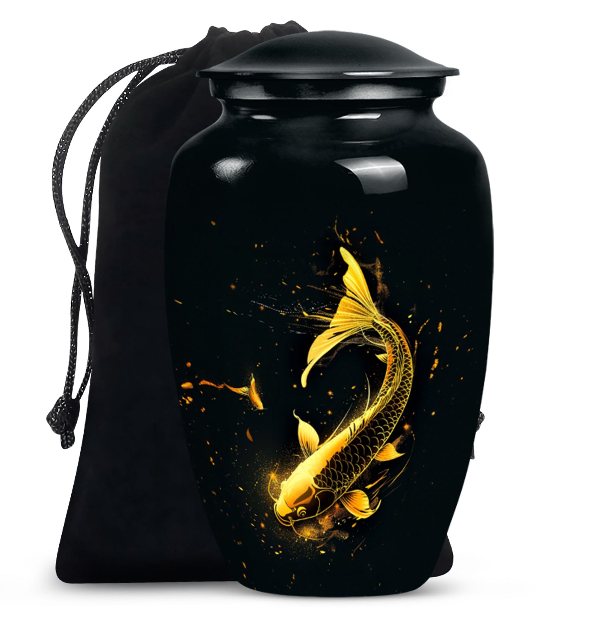 large gold fish cremation urn.