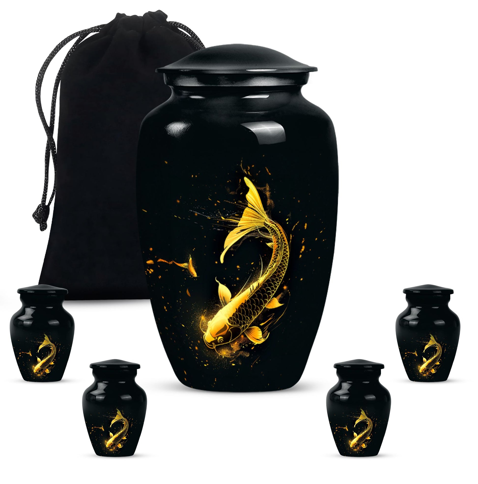 large gold fish cremation urn.