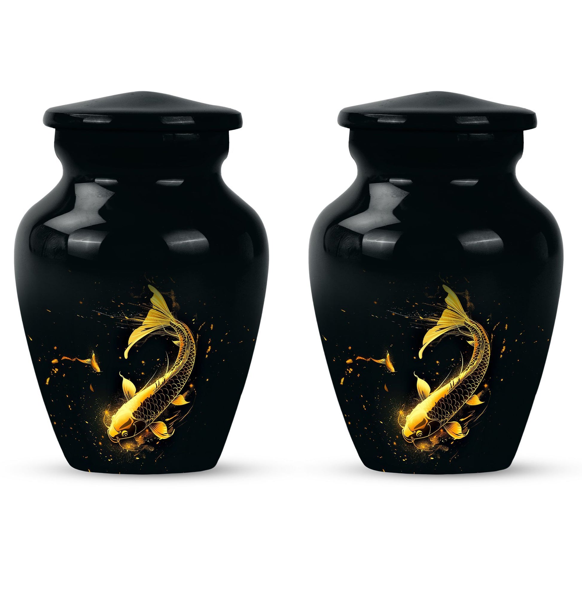 large gold fish cremation urn.