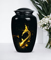 large gold fish cremation urn.