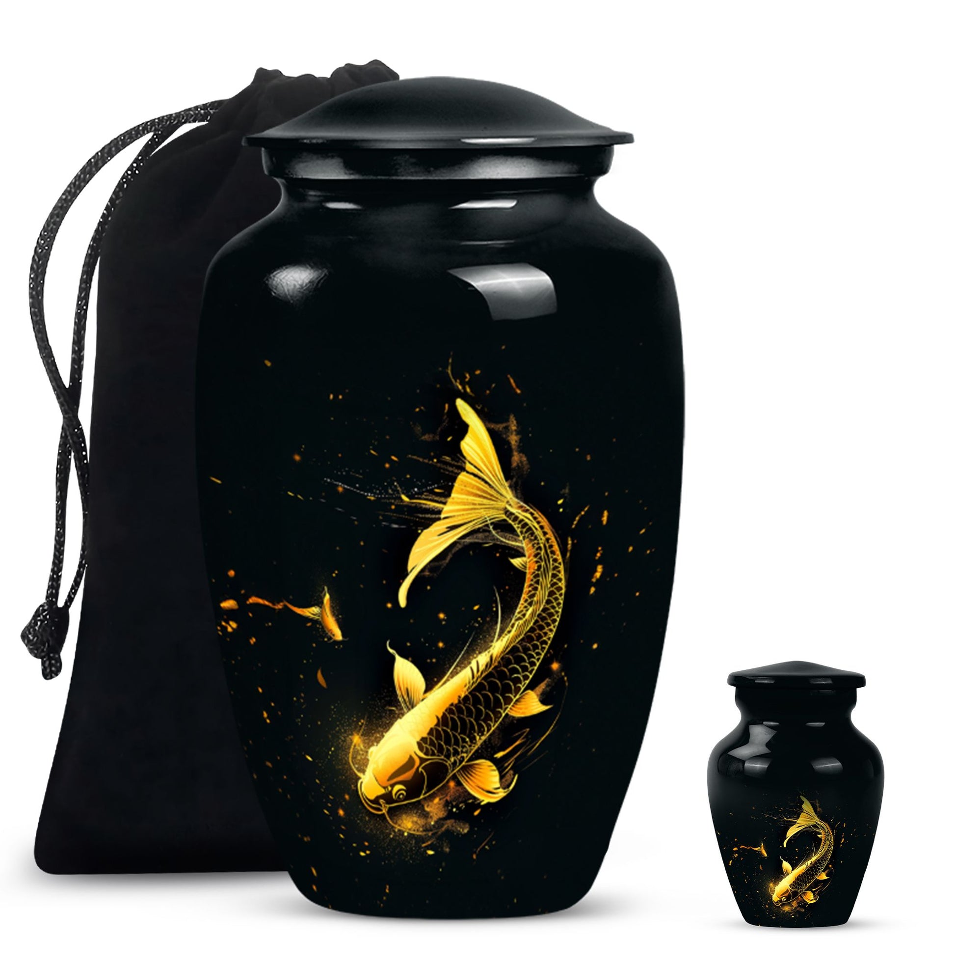 large gold fish cremation urn.