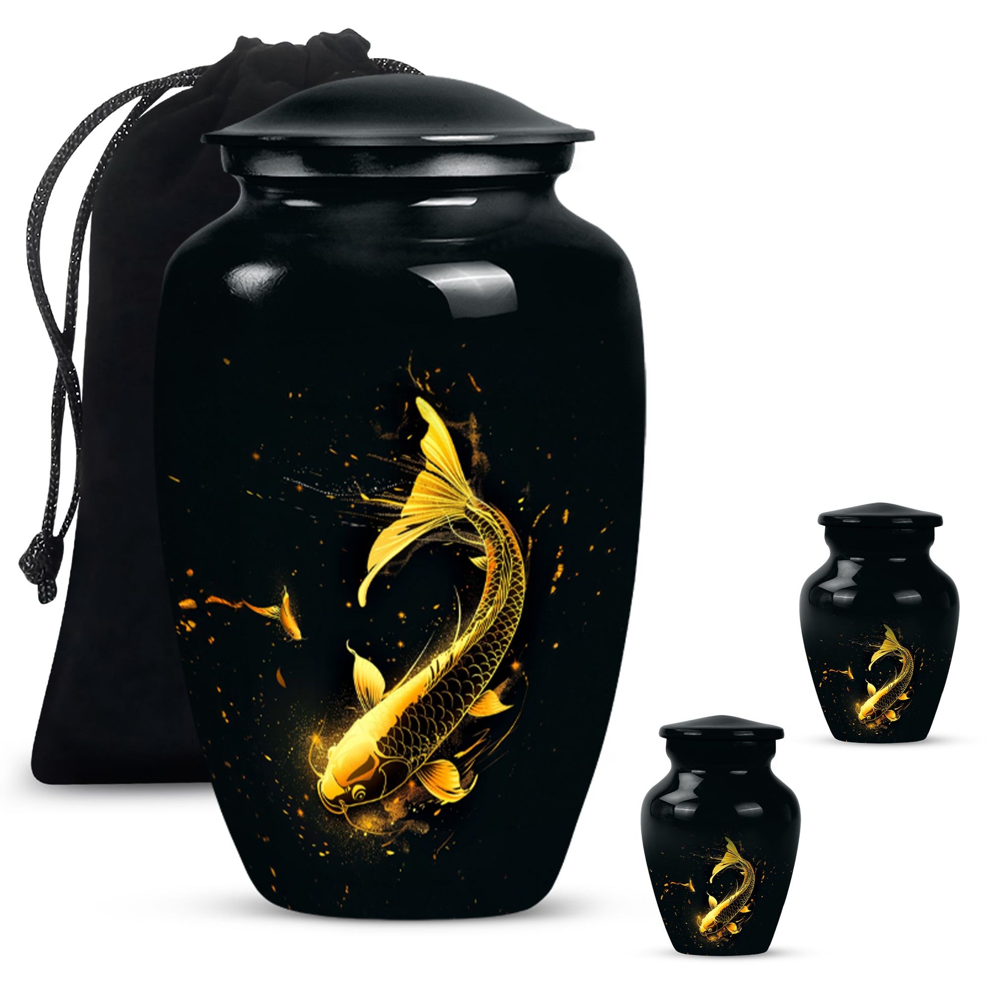 large gold fish cremation urn.