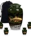 Classic 10-inch gold fish urn for adult human ashes.