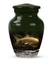 Classic 10-inch gold fish urn for adult human ashes.