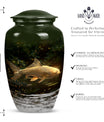 Classic 10-inch gold fish urn for adult human ashes.