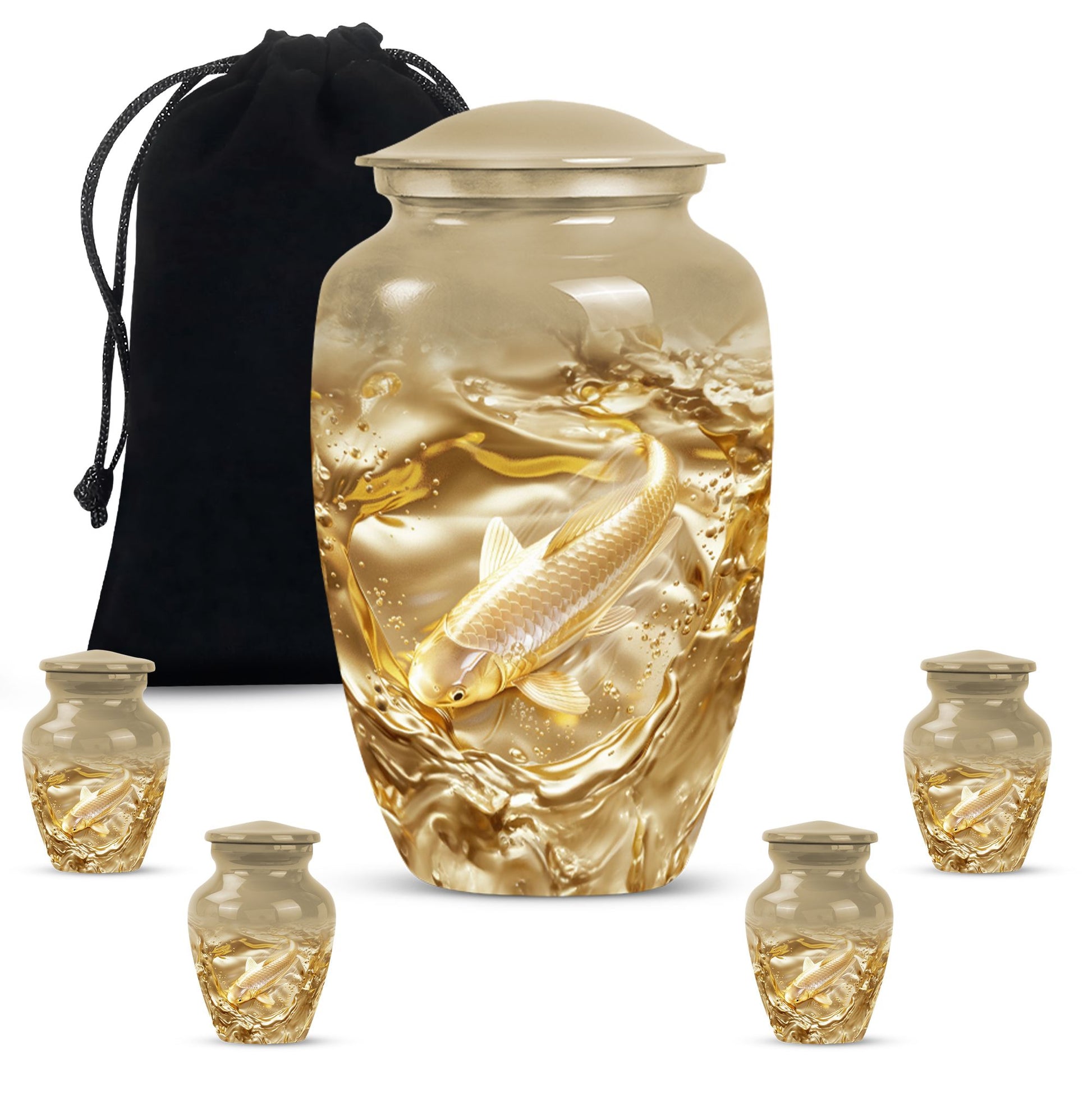 gold fish Urn, classic butterfly-theme large Urn.