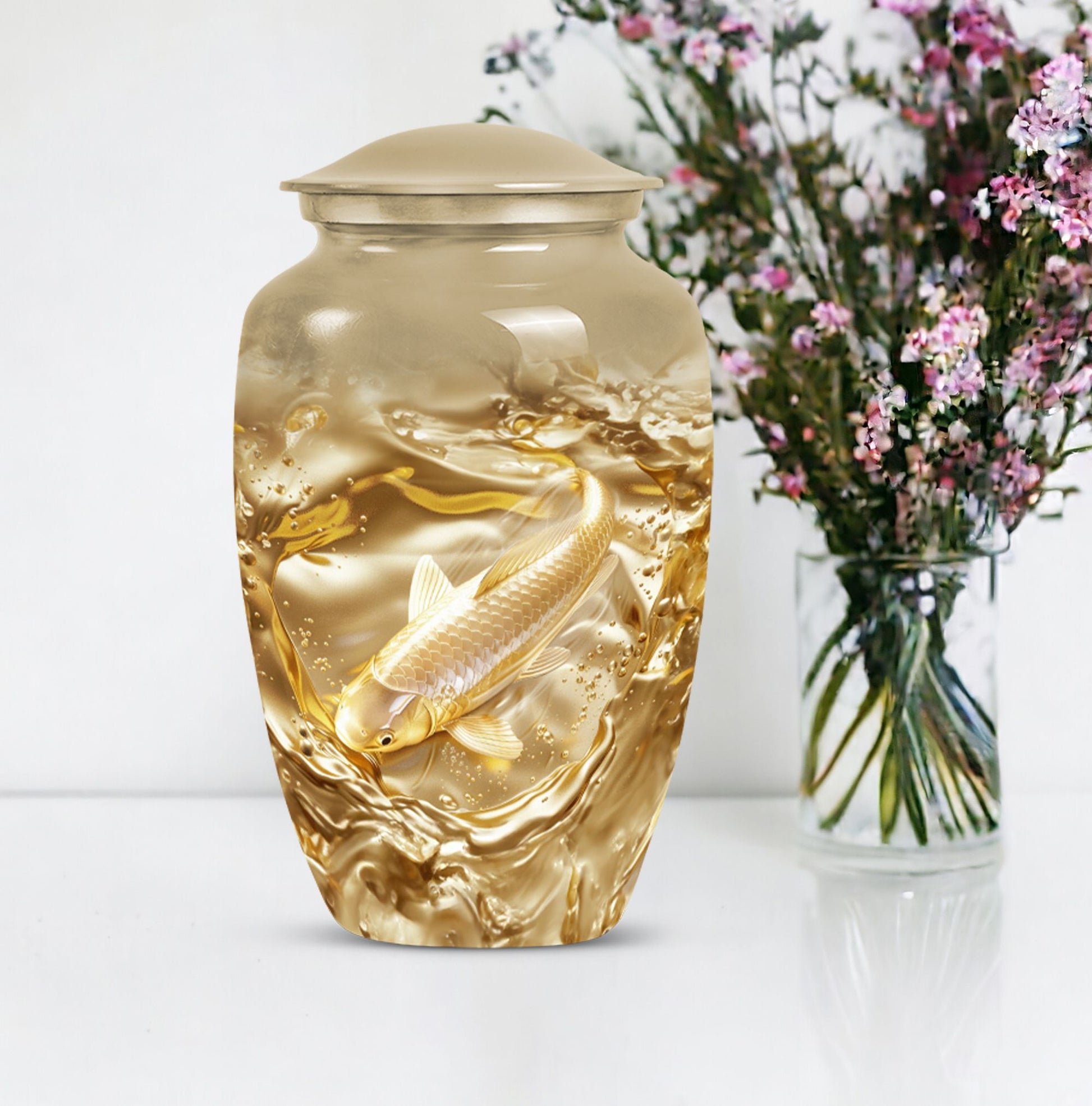 gold fish Urn, classic butterfly-theme large Urn.