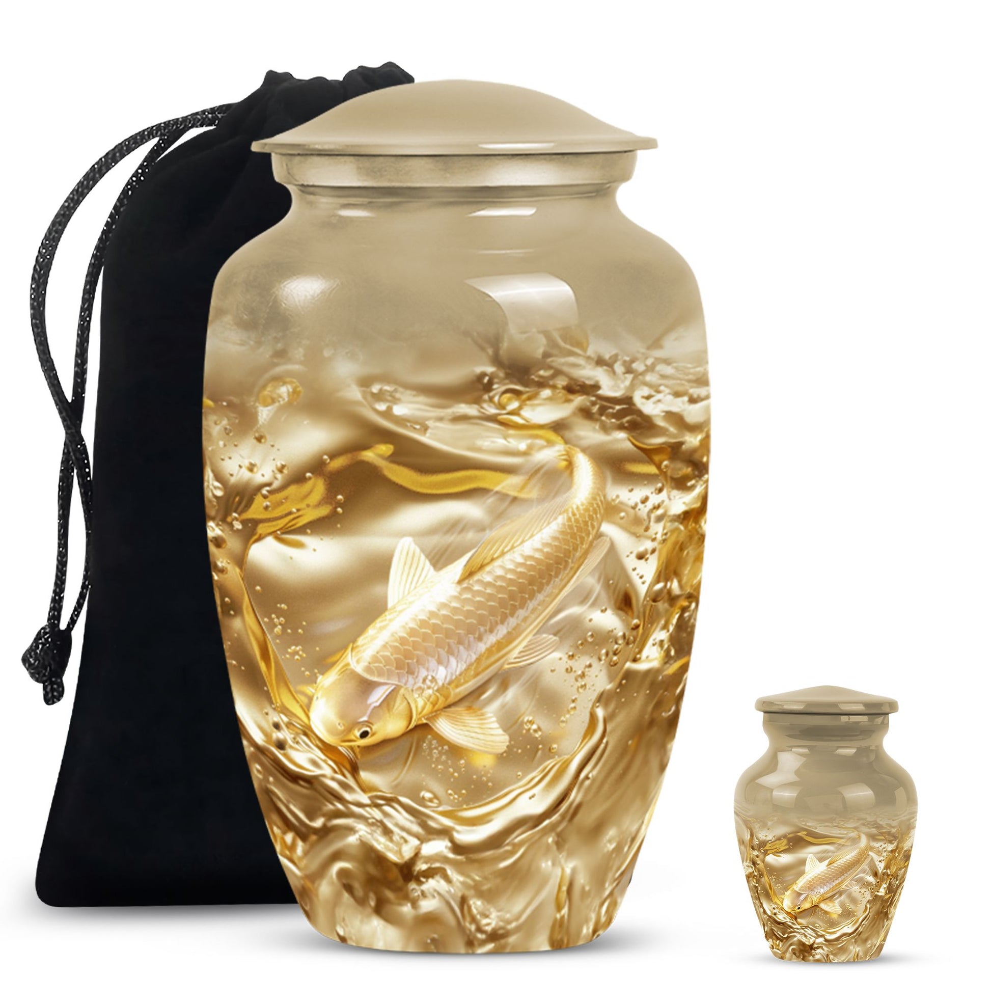 gold fish Urn, classic butterfly-theme large Urn.