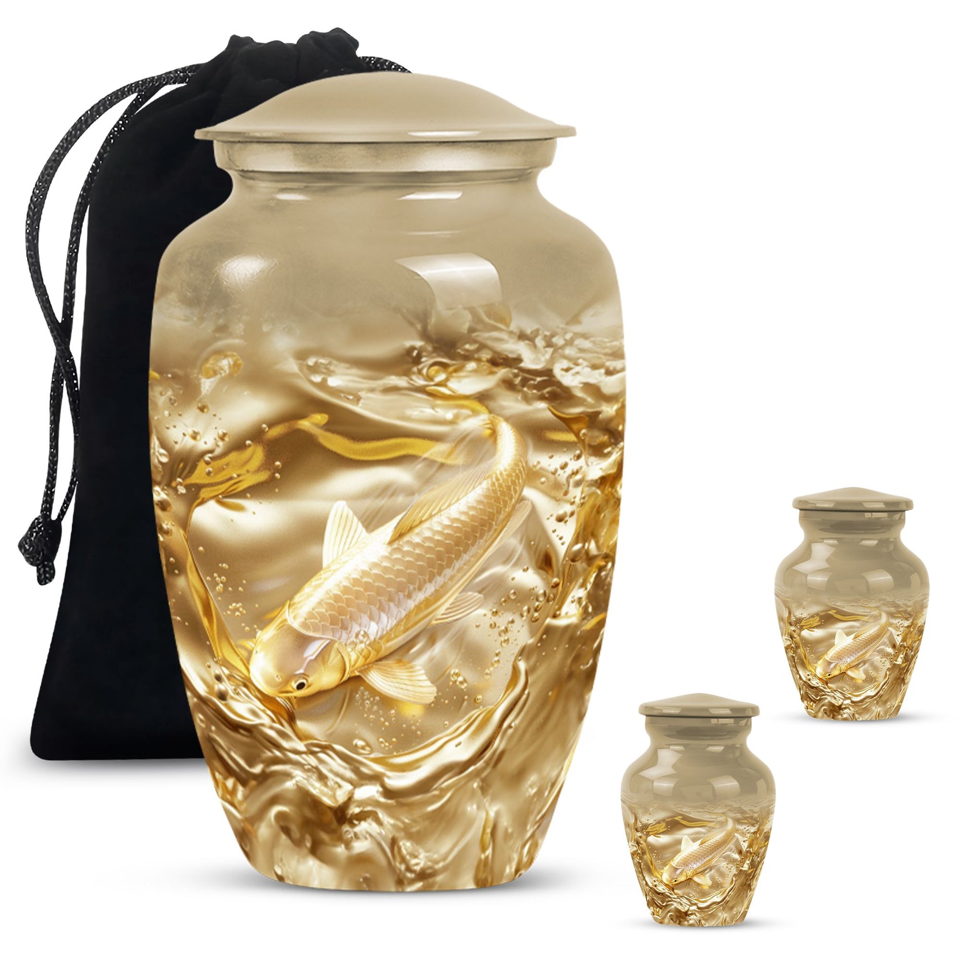 gold fish Urn, classic butterfly-theme large Urn.