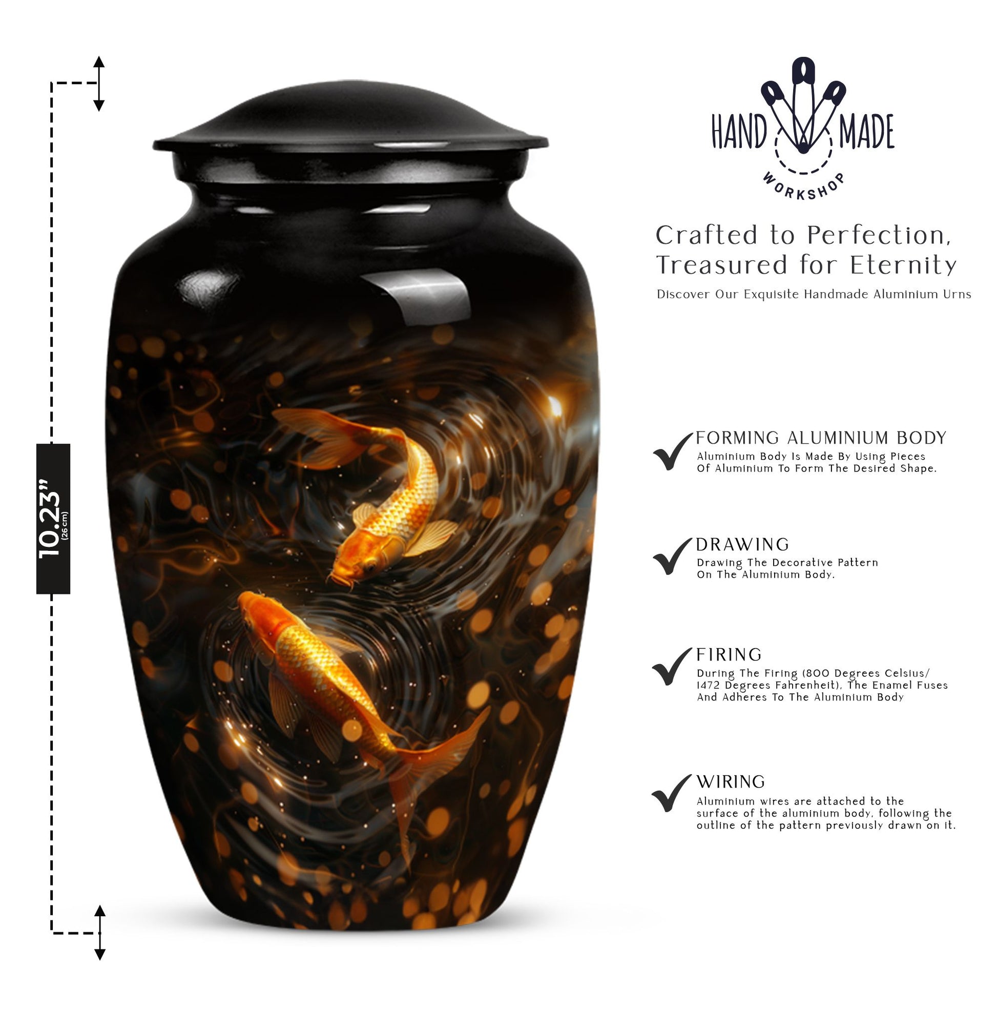 Classic 10-inch gold fish butterfly-themed memorial urn