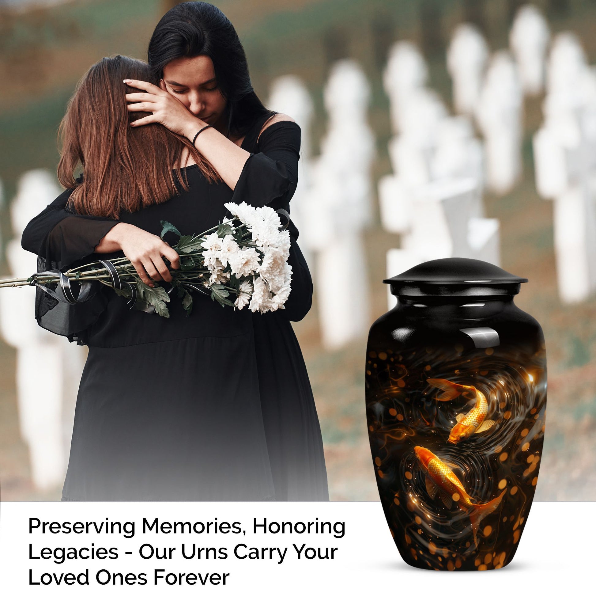 Classic 10-inch gold fish butterfly-themed memorial urn