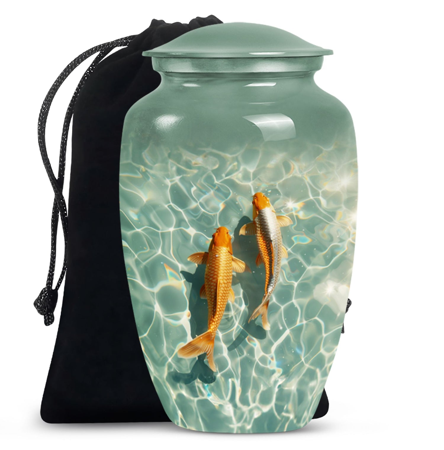 Classic 10-inch gold fish urn with butterfly theme,