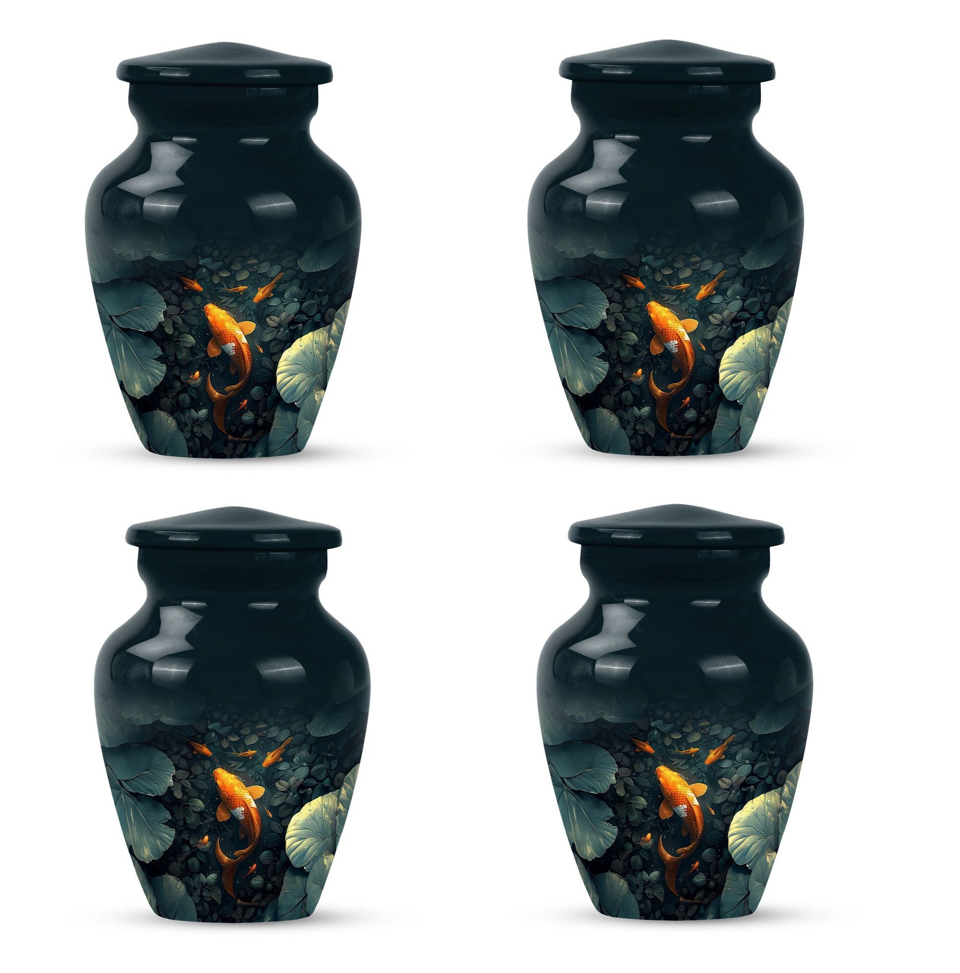 gold fish urn with butterfly theme,