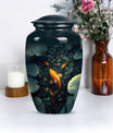 gold fish urn with butterfly theme,