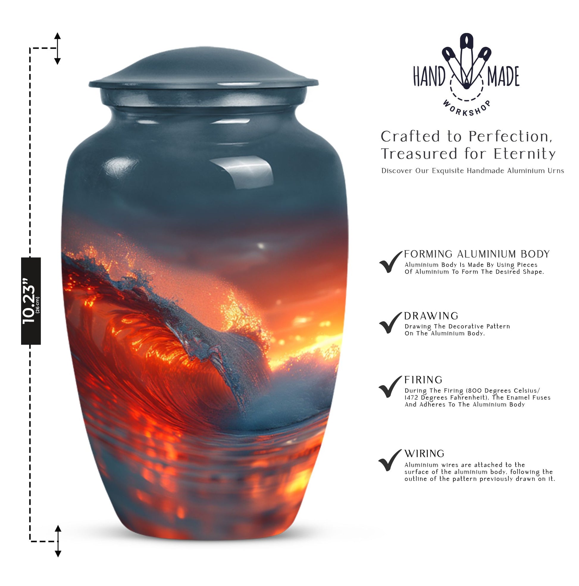 Ocean waves-themed classic urn for adult ashes