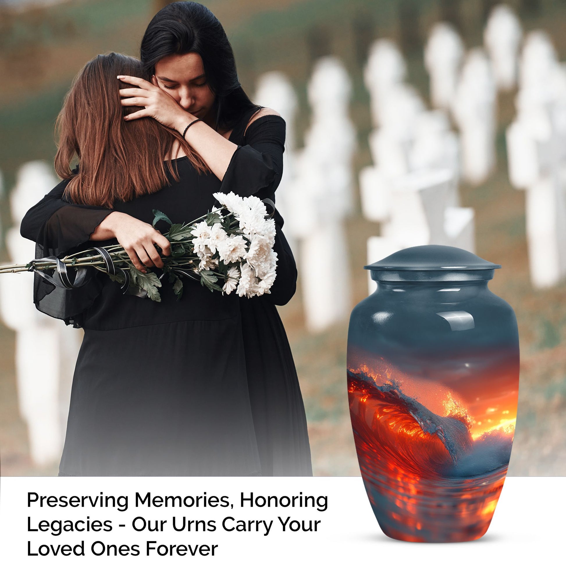 Ocean waves-themed classic urn for adult ashes