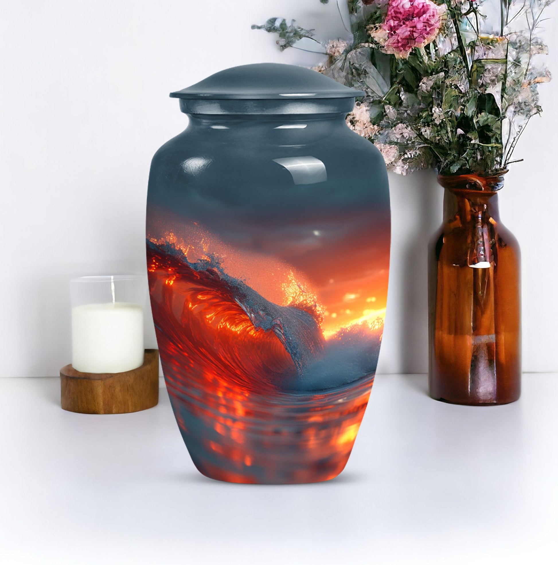 Ocean waves-themed classic urn for adult ashes