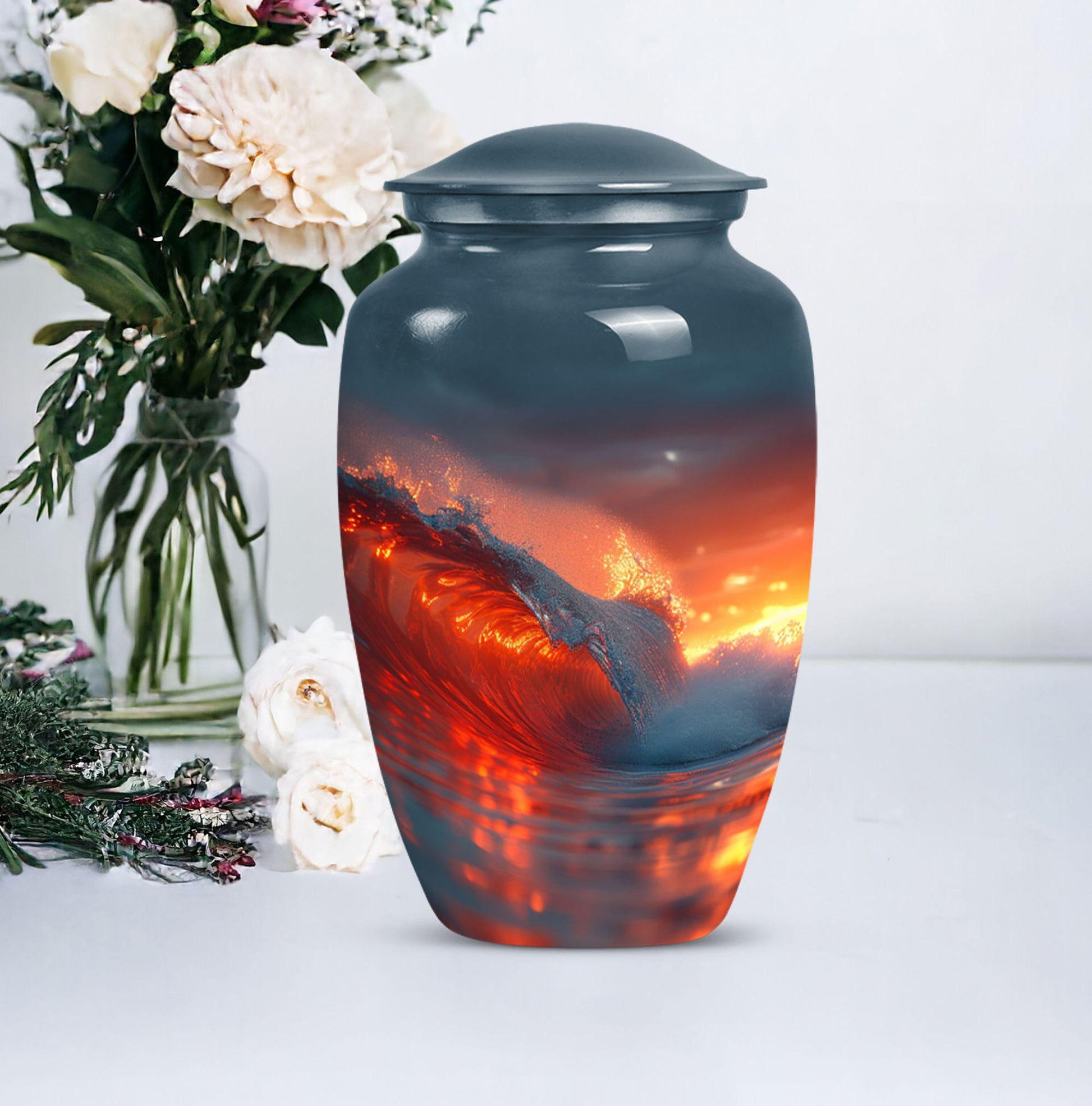 Ocean waves-themed classic urn for adult ashes