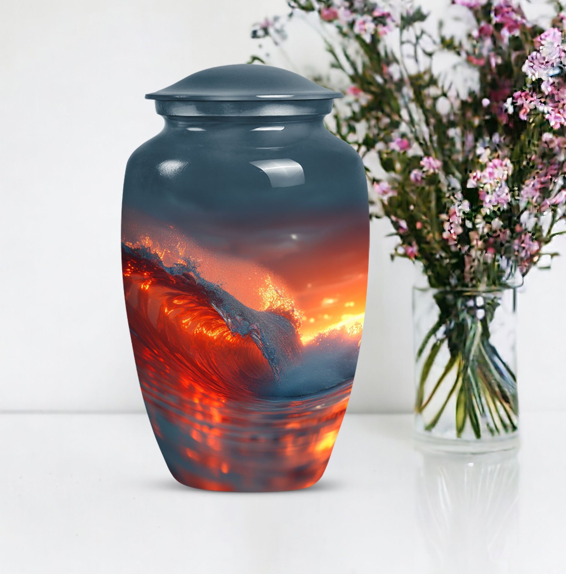 Ocean waves-themed classic urn for adult ashes