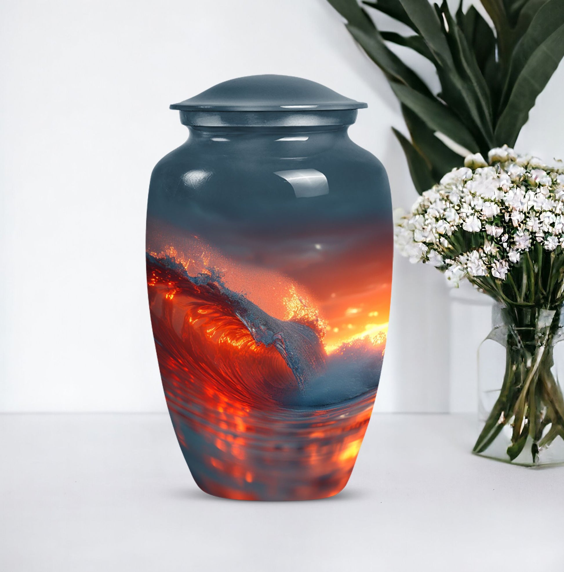 Ocean waves-themed classic urn for adult ashes