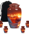 Ocean Waves Theme Large Urn With 4 Keepsake Urn