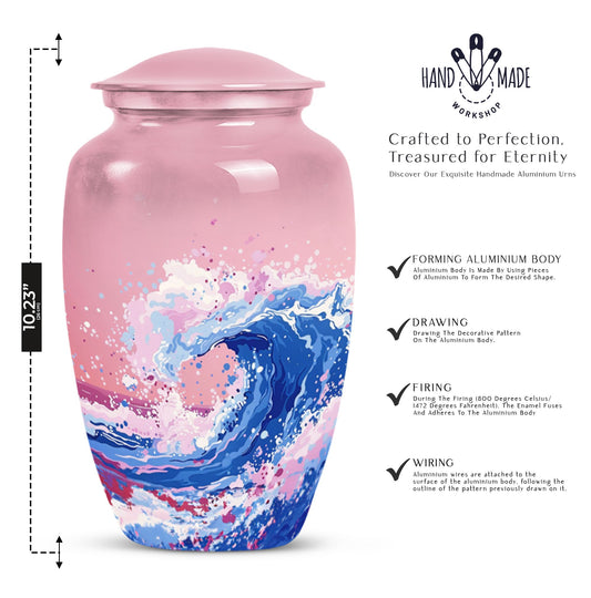 10-inch ocean waves urn, aluminium-made classic design