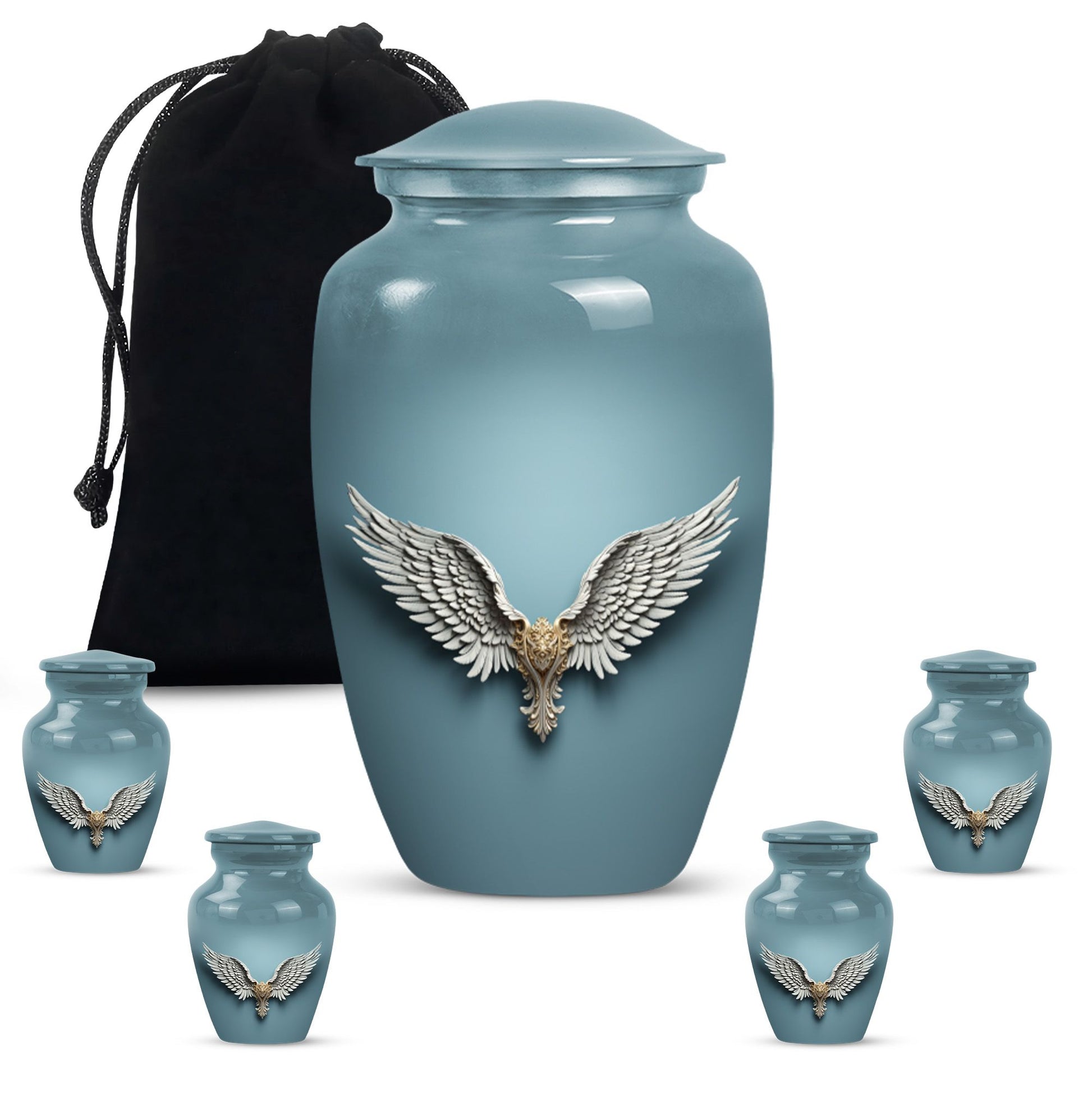 Blue butterfly-themed 10-inch wings blue urn.