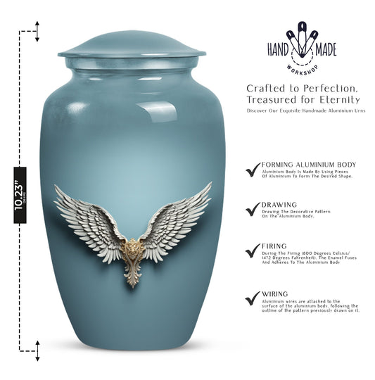 Blue butterfly-themed 10-inch wings blue urn.