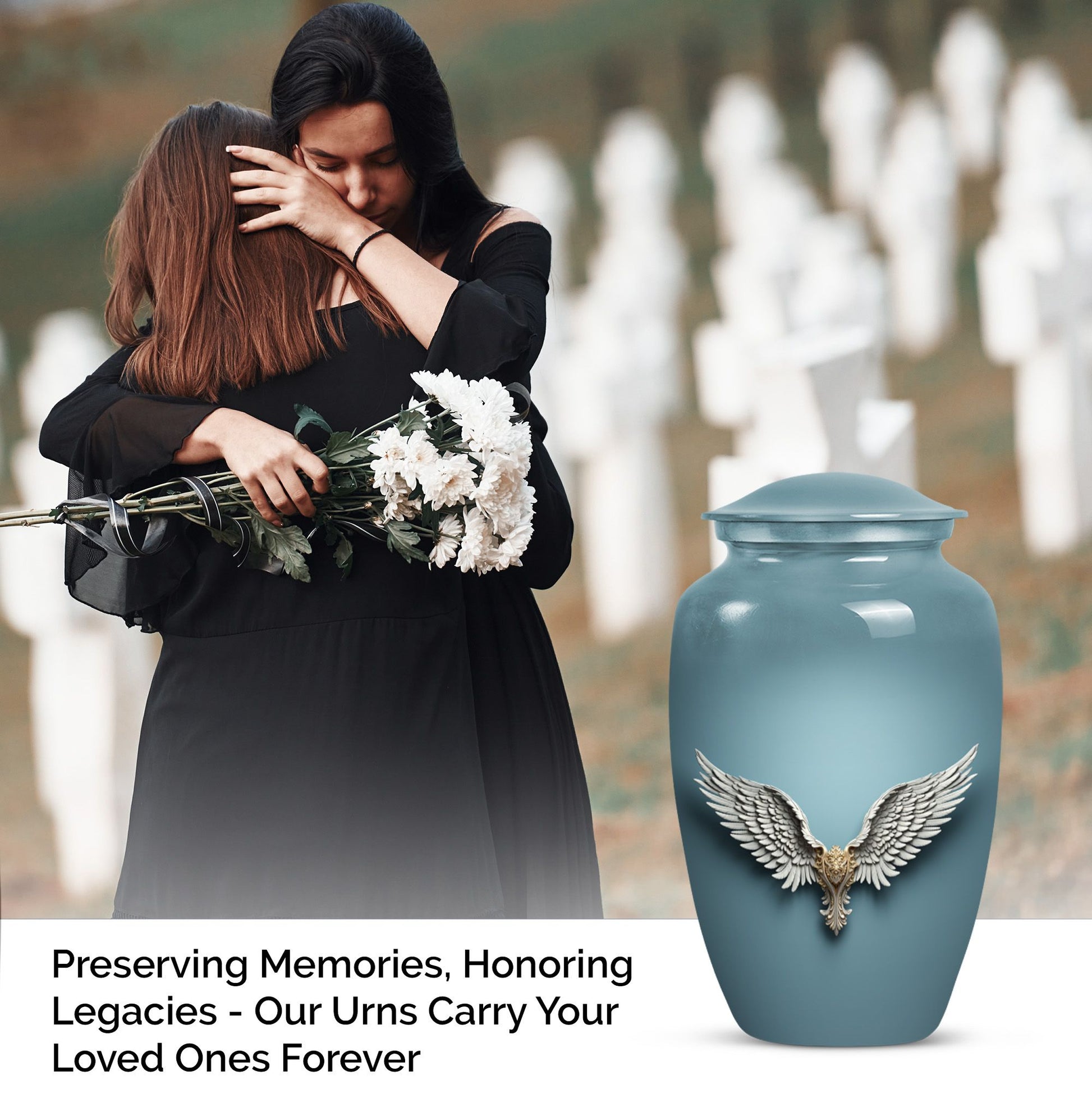 Blue butterfly-themed 10-inch wings blue urn.