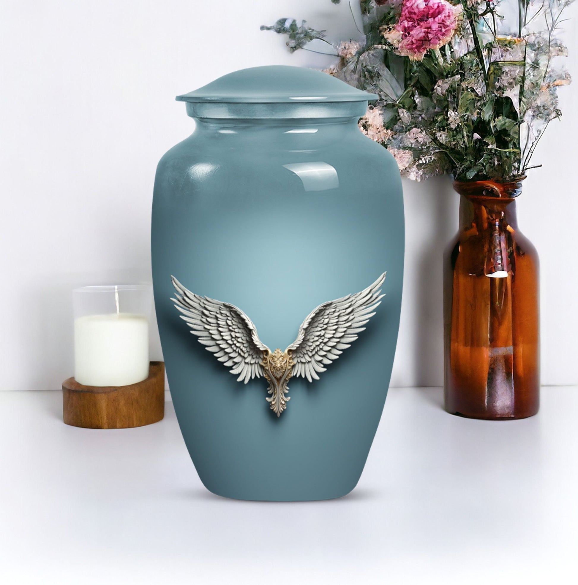 Blue butterfly-themed 10-inch wings blue urn.