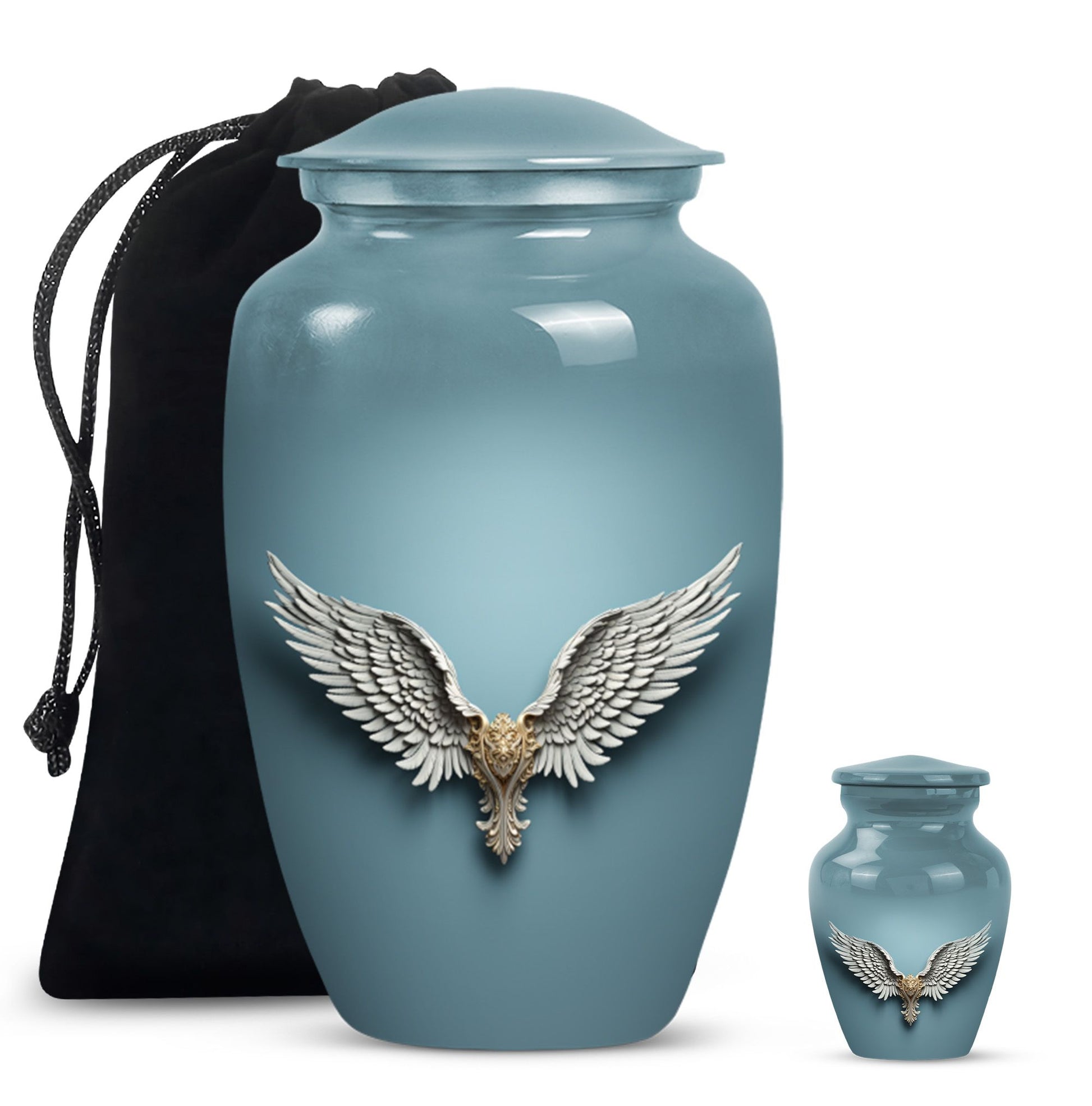 Blue butterfly-themed 10-inch wings blue urn.