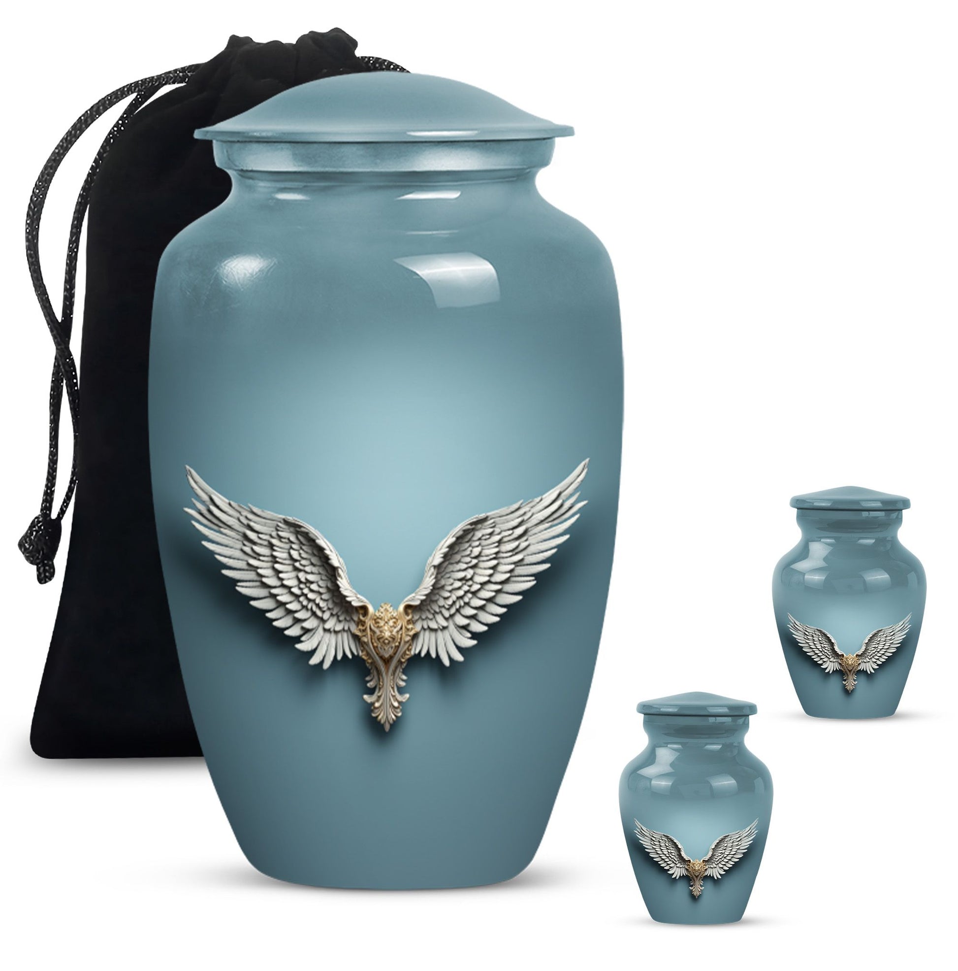 Blue butterfly-themed 10-inch wings blue urn.