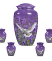 White dove on a classic purple urn.