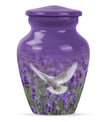 White dove on a classic purple urn.