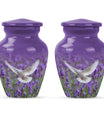 White dove on a classic purple urn.