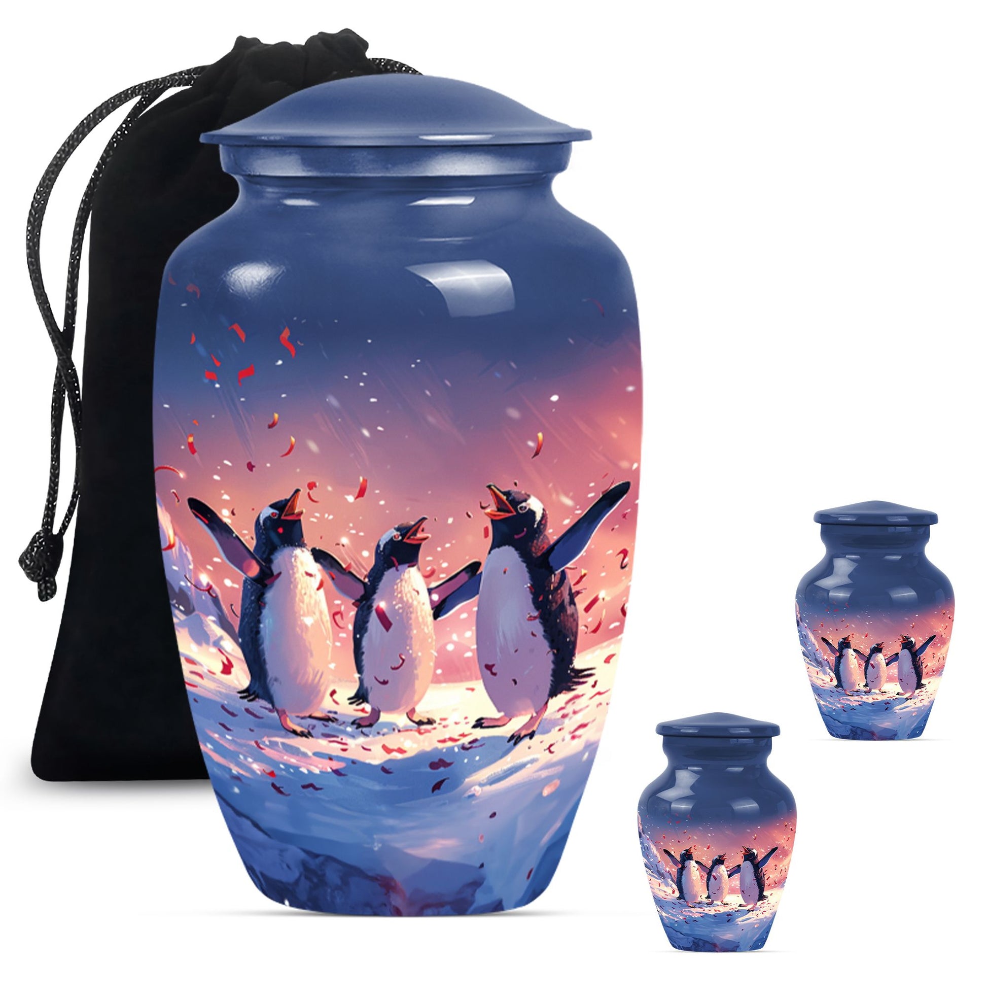 10-inch Penguin Urn with butterfly theme.