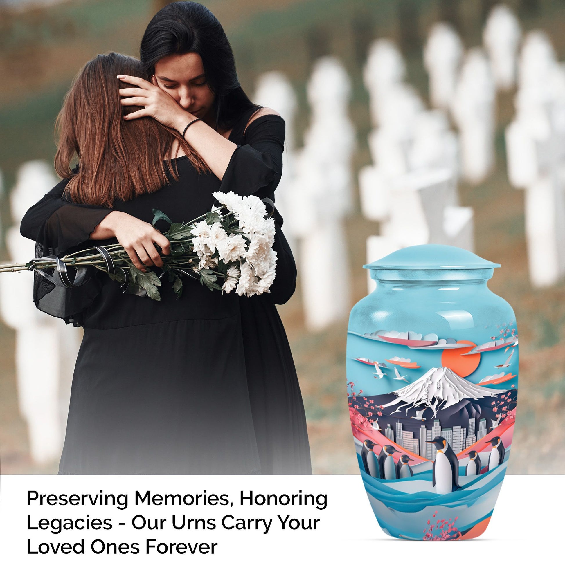 classic Penguin Urn, Butterfly-theme large cremation urn